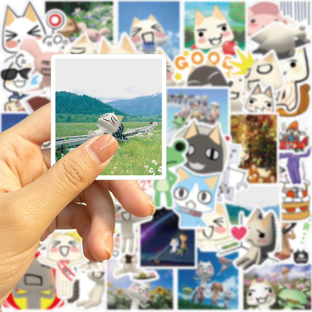 50 個漫画猫ステッカーかわいい防水落書きビニールデカールラップトップギタースーツケーススケートボード