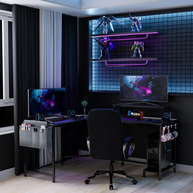 Mesa em forma de l para computador, mesa de competição elétrica tipo l, resistente, prateleira de canto para jogos, para caixa de computador, móveis de escritório