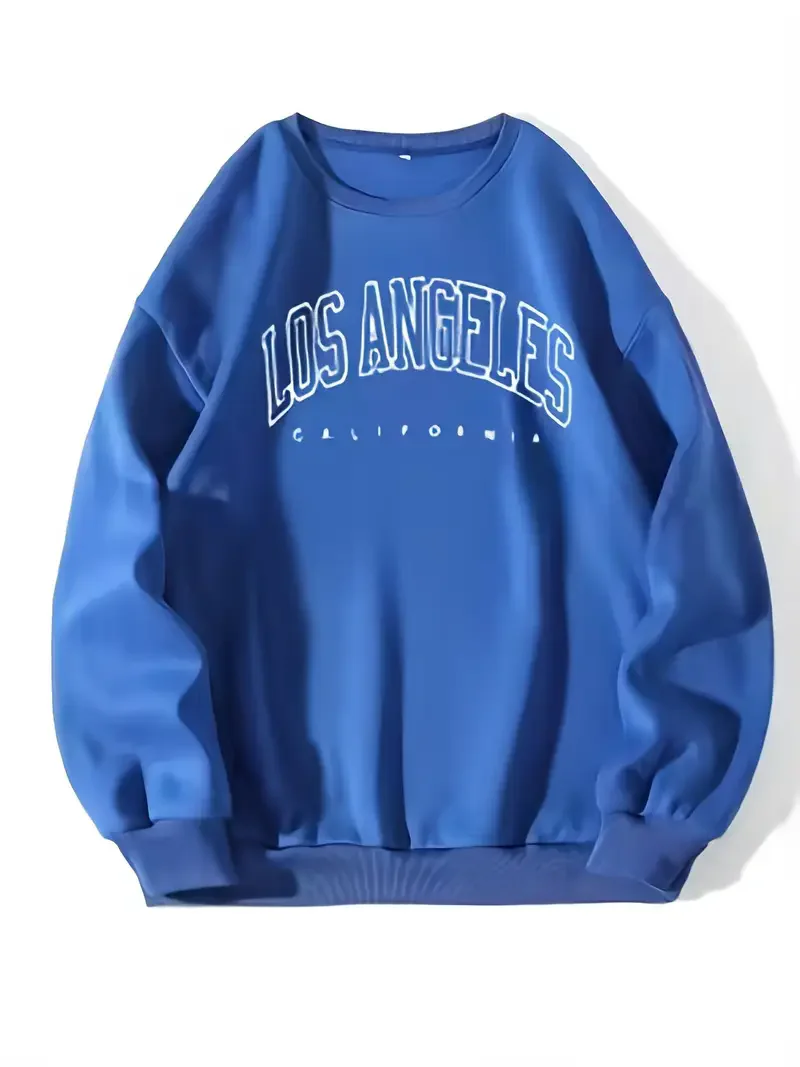 Sudadera con capucha con estampado de Los Ángeles, sudadera de manga larga con cuello redondo, jerséis informales, sudadera para invierno y otoño, ropa de mujer