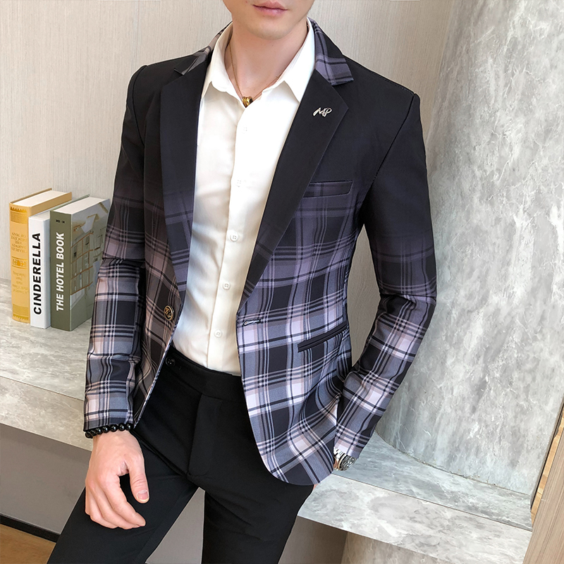 Blazer Männer Boutique Mode Plaid männer Dünne Beiläufige Anzug Jacke Männlich Ball Sozialen Blazer Anzug Mantel Host Kleidung