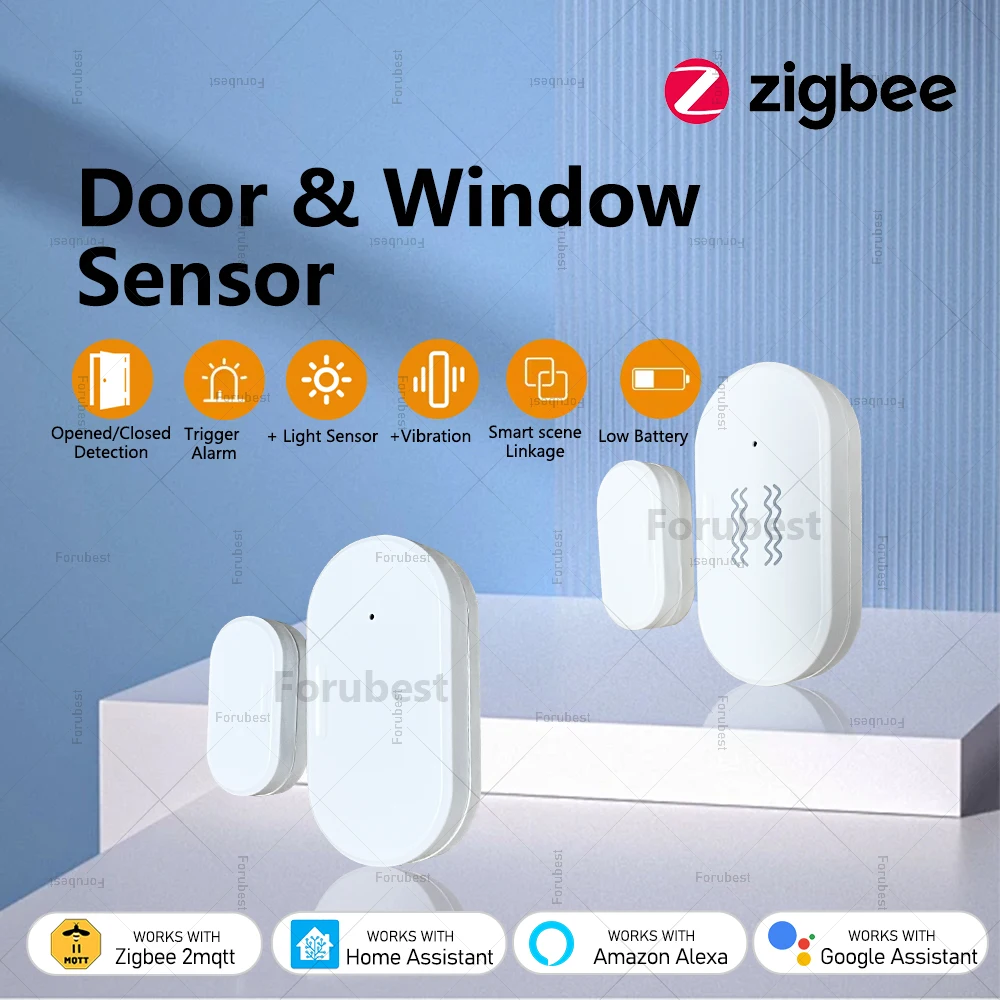 Умный датчик двери и окна ZigBee с обнаружением яркости/вибрации, детектор дверей умного дома, сигнализация открытия/закрытия для Alexa Z2mqtt
