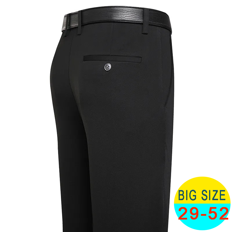 Primavera verão calças casuais masculinas calças de terno elástico calças de negócios formais plus size 46 48 clássico azul marinho