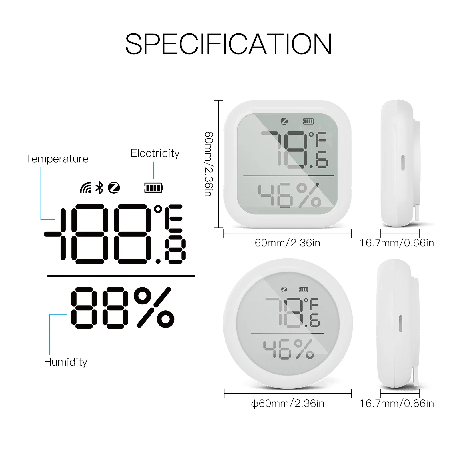 MOES Tuya ZigBee Sensor de temperatura e umidade para casa inteligente com tela LED funciona com Google Assistant e Tuya Zigbee Hub