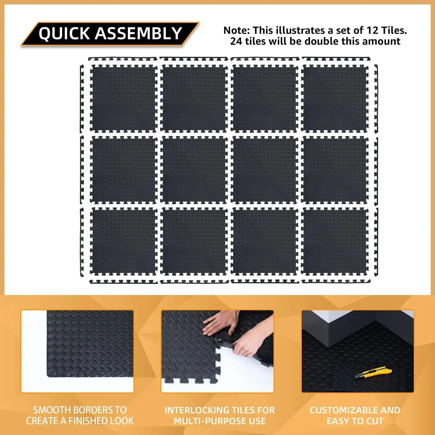 HighQuality 24 Pack, 96 SQFT 1/2" Extra Thick Exercise Mat Home Gym or Floor Padding High-Density EVA Interlocking Foam onsale