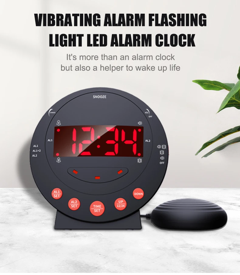 Reloj despertador con vibración de TS-BC600, alarma personalizada, batería de repetición, carga USB