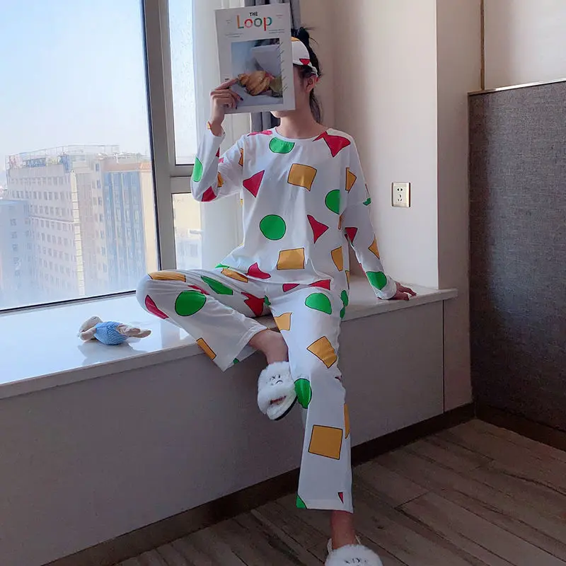 Pijama Sin Chan ชายและหญิงชุดนอน Sinchan ผ้าฝ้ายฤดูใบไม้ร่วงแขนยาวกางเกงชุดชุดนอนญี่ปุ่นสําหรับคู่ชายชุดนอน