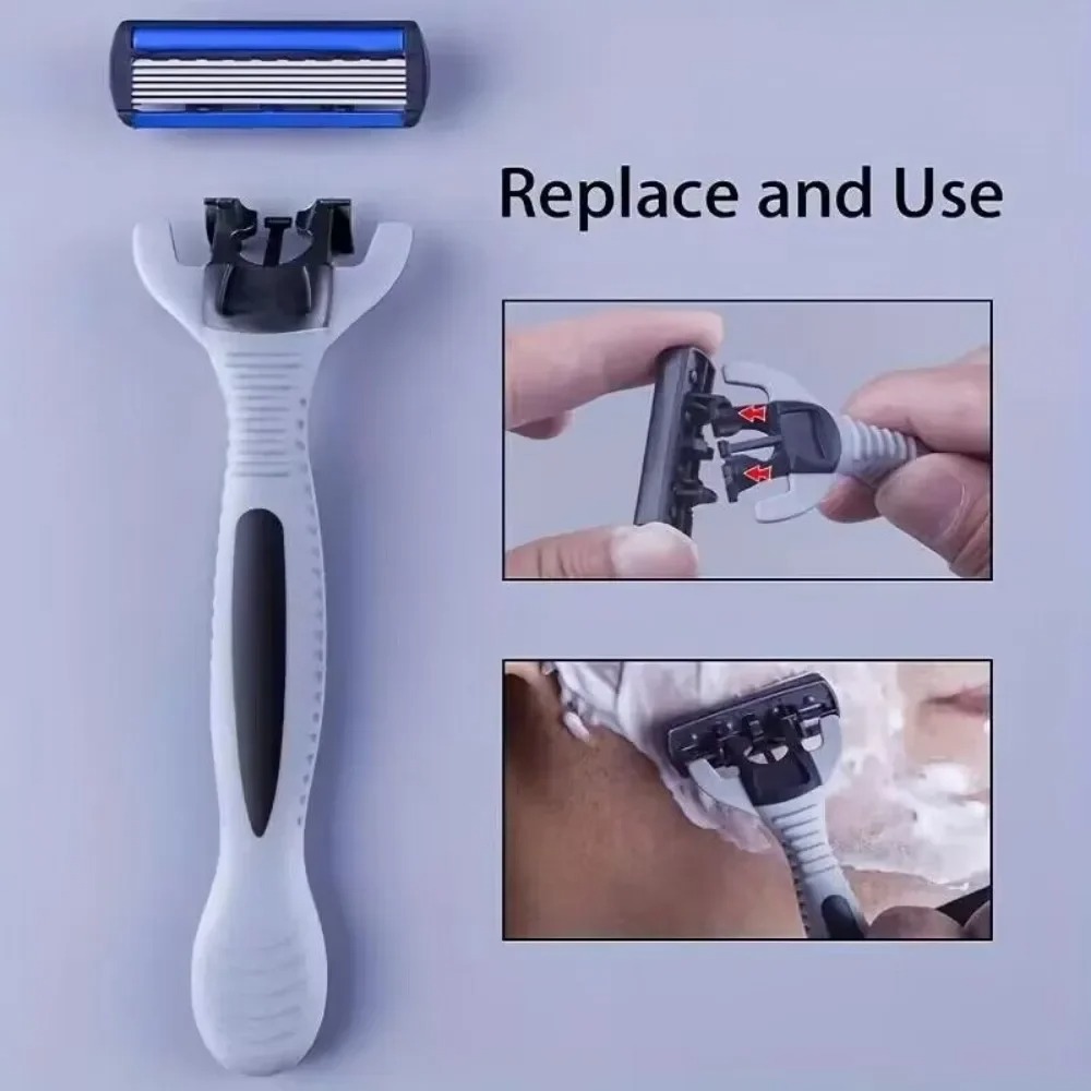 Men's Manual Razor Safety Razor 6-layer Stainless Steel Hair Removal Knife Replaceable Razor Head Razor Tools