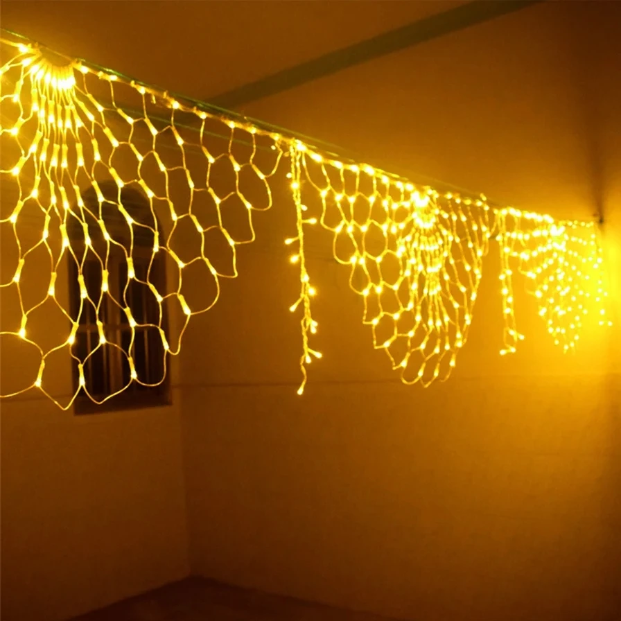 ไฟราวตาข่าย LED กลางแจ้งขนาด3.2*0.6ม. สายไฟประดับลายนกยูงกันน้ำสำหรับตกแต่งสวนชายคา