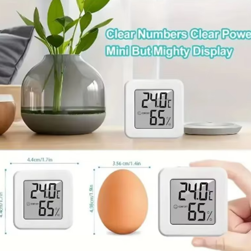 White Mini Electronic Temperature and Humidity Meter Car Thermometer with Smiling Face Display Refrigerator Thermometer