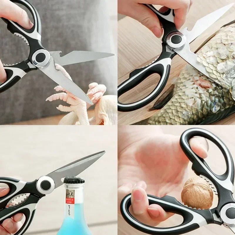 Forbici da cucina multiuso in acciaio inossidabile, resistenti, lavabili in lavastoviglie, per tagliare carne, pollame, pesce e bottiglie di apertura