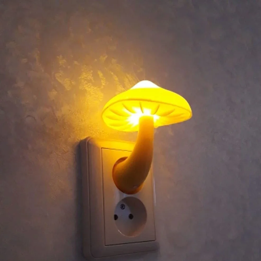 Luz LED nocturna con Sensor de luz para adultos y niños, luz nocturna con forma de seta, lámparas de pared enchufables para dormitorio, baño y inodoro