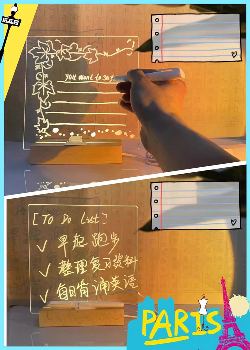 Light Up Acrylic Message Board Rewritable DIY Children's Glowing Drawing Board Message Lamp With 7 Colorful Pens 2025 New
