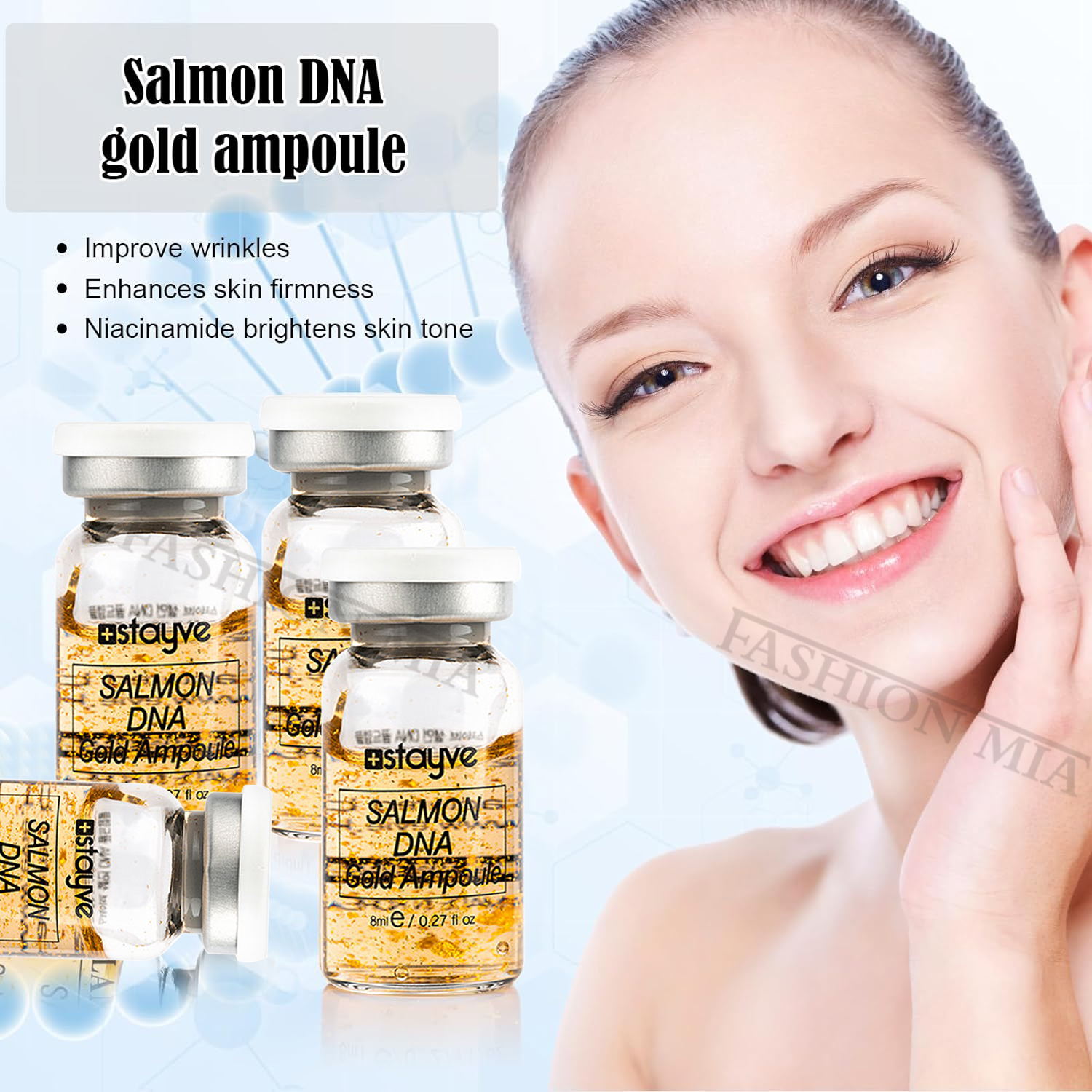 Stayve-Kit de suero de ampolla dorada de ADN de salmón, 8ml, brillo Natural, blanqueamiento, hidratación, rejuvenecimiento, cuidado de la piel