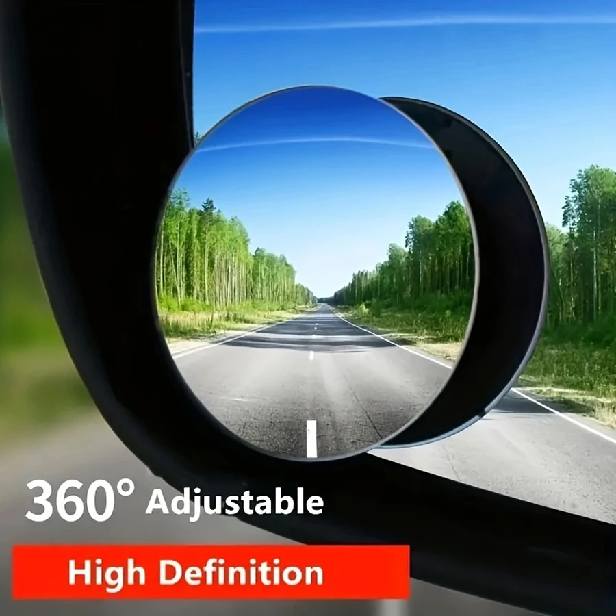2 ชิ้นกรอบกลมกระจกจุดบอดนูนความปลอดภัยในการขับขี่มุมกว้าง 360 องศาปรับกระจกมองหลังที่ชัดเจน
