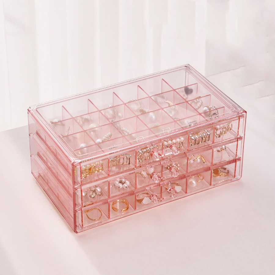 1 Stück, Schmuckaufbewahrungsbox, Material: Transparent PS, Farbe: Transparent, Braun, Grau, Rosa