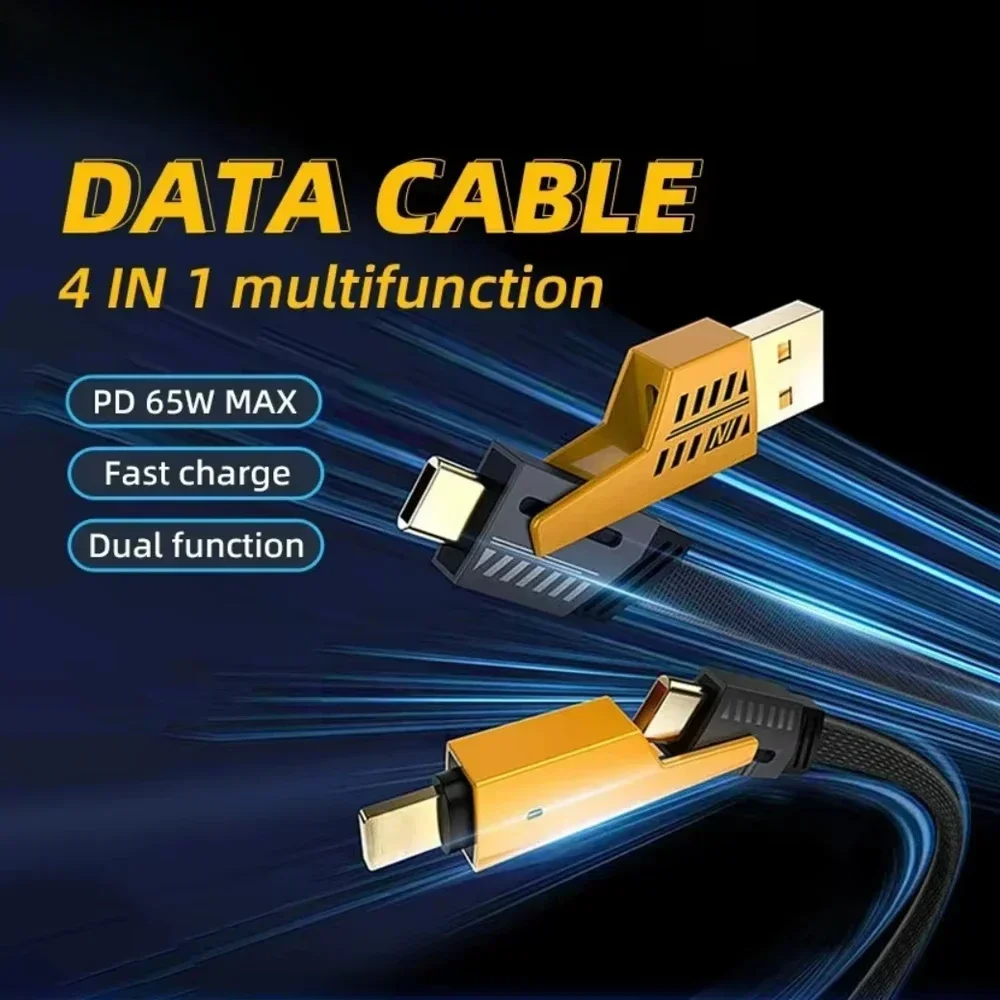 65W Multifunctional USB Data Cable 4 in 1 Type C Fast Charging Cord For iPhone 15 14 Pro Max Xiaomi 14 Samsung Type C Data wire