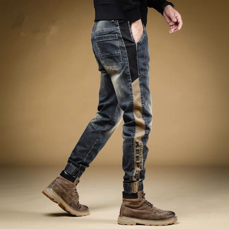 Hose mit Aufdruck, Stretch, männliche Cowboy-Hose, elastische Cargo-Jeans für Herren, 2024, koreanische Herbst-Ästhetik, regelmäßiger Winter-Trend, Y2k