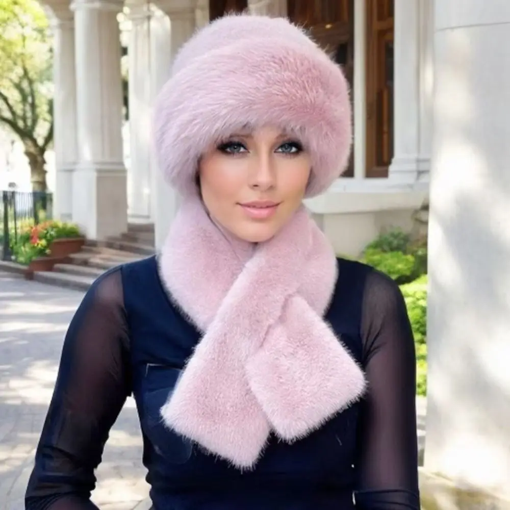 Set di sciarpe per cappelli invernali in pelliccia sintetica alla moda, antivento, spesso e caldo, avvolgente per il collo, protezione per le orecchie in tinta unita