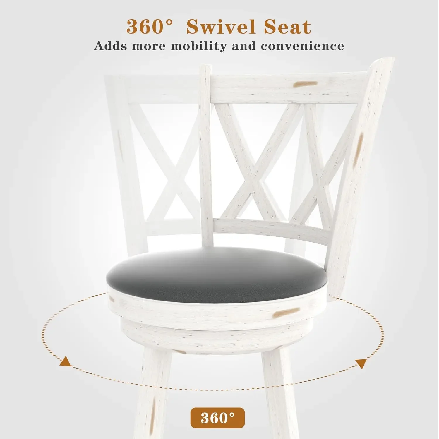 29" Bar Height Swivel Stools - High Back Swivel with Upholstered Seat & Solid Wood Footrest, Counter Bar Chairs for Kitchen Isla