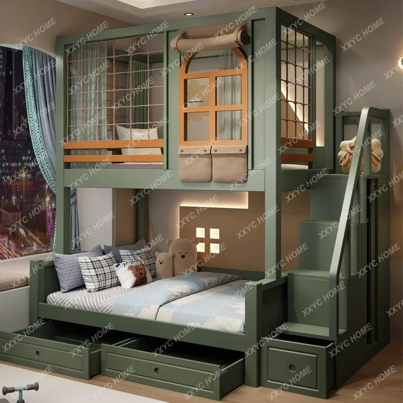 Espaço de armazenamento duplo crianças camas loft dobrável beliche slide crianças camas design mueble infantil quarto móveis