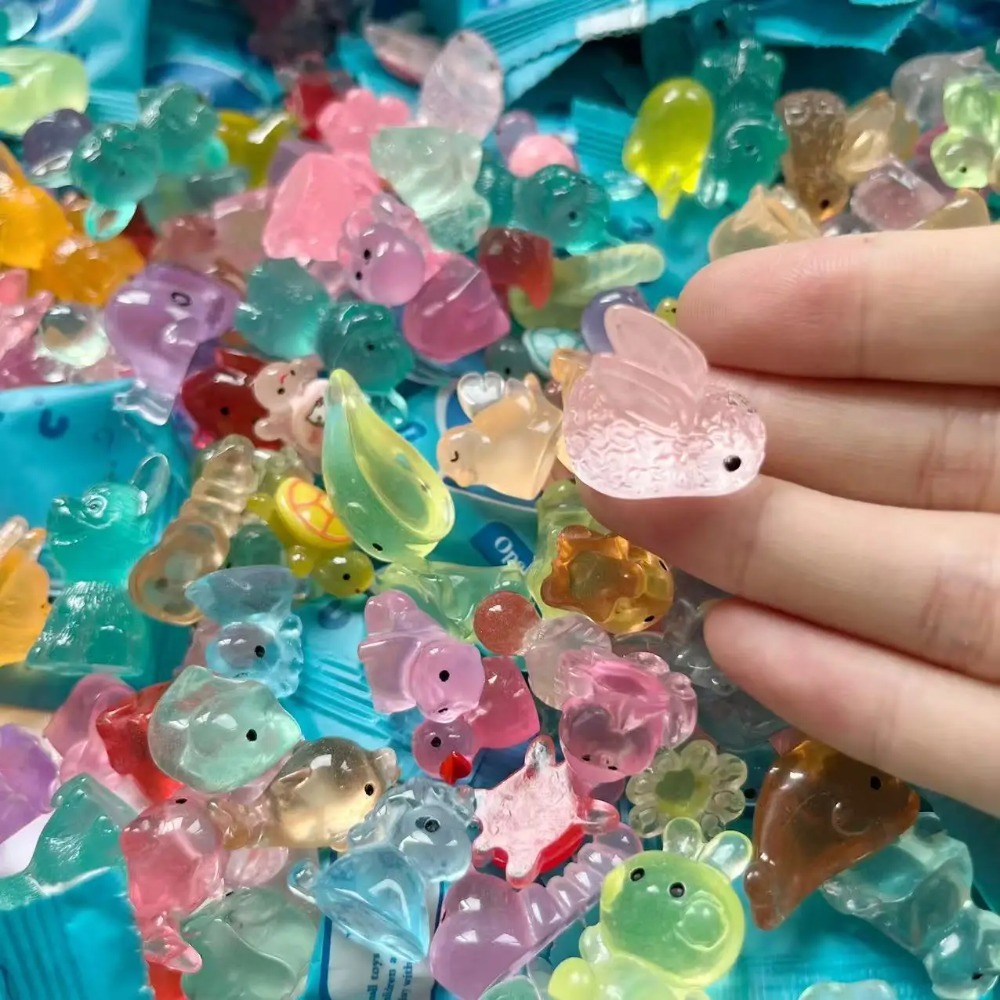 5/25/50 Uds. Mini bolsas ciegas de animales y setas de resina que brillan en la oscuridad decoración de jardín de hadas, micropaisaje, sorpresa de regalo de cumpleaños