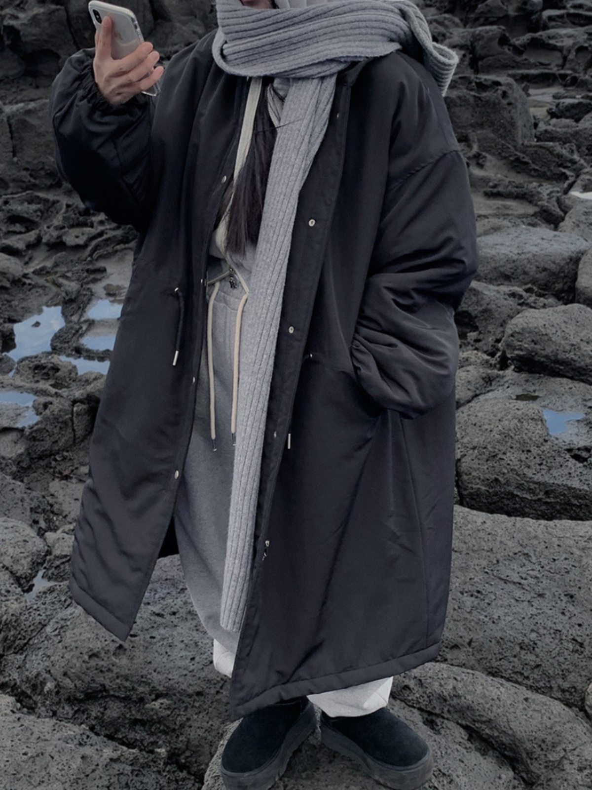 Chic Winter New Workwear Parka Drawstring Cotton Jacket Women's Loose Warm Outerwear Korean Sle Commute Long Sleeve Zipper