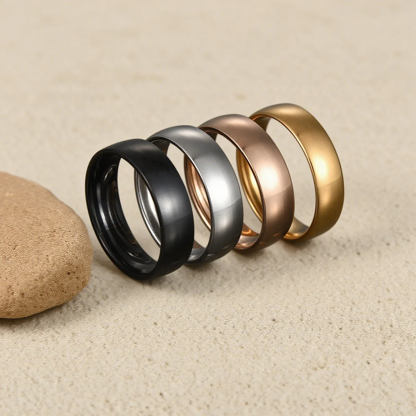 Kissmoon Trendy Acciaio inossidabile di alta qualità Semplice 6MM Uomo Anello lucido per le donne Coppia Diserbo Gioielli Banchetto Regali per feste