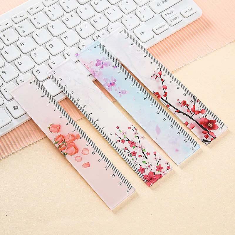 15cm Transparent Plastic Ruler Simple Plum blossom Ruler Portable Measuring Tool Cute for Student School Office Stationery