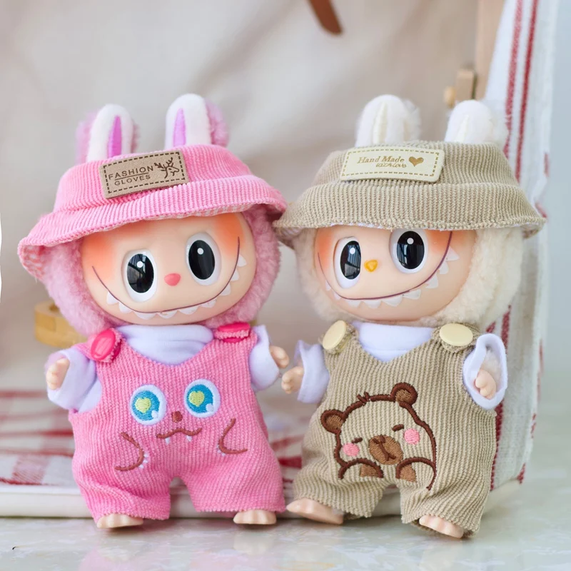 17 cm Labubu Puppe Mode Set Nette Weiße Hemd Hut Tier Overalls Puppe Zubehör Kleidung Set Ändern Puppe Kleidung geschenk