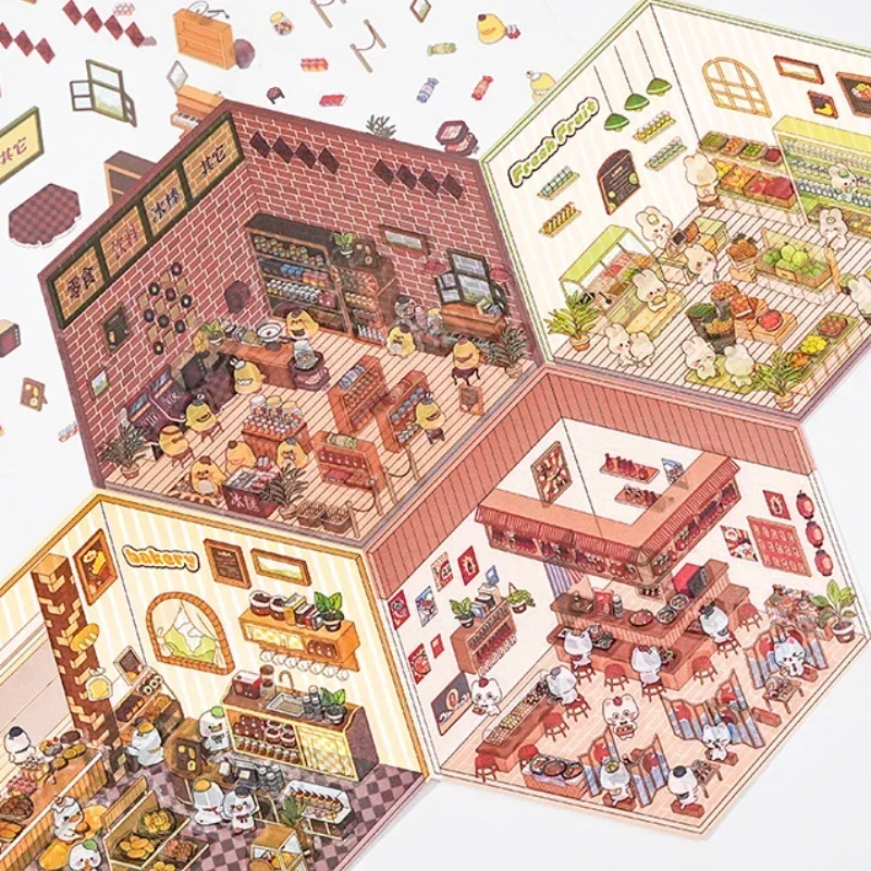 ペットかわいい漫画動物ミニチュア世界 3D 風景ステッカー楽しいかわいい子供 DIY ルーム装飾おもちゃギフトシーンレイアウトステッカー