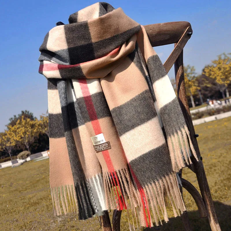 Plaid Winter Scarf Women Luxury Warm Foulard Solid Scarves Fashion Casual Scarfs Cashmere Bufandas Hombre