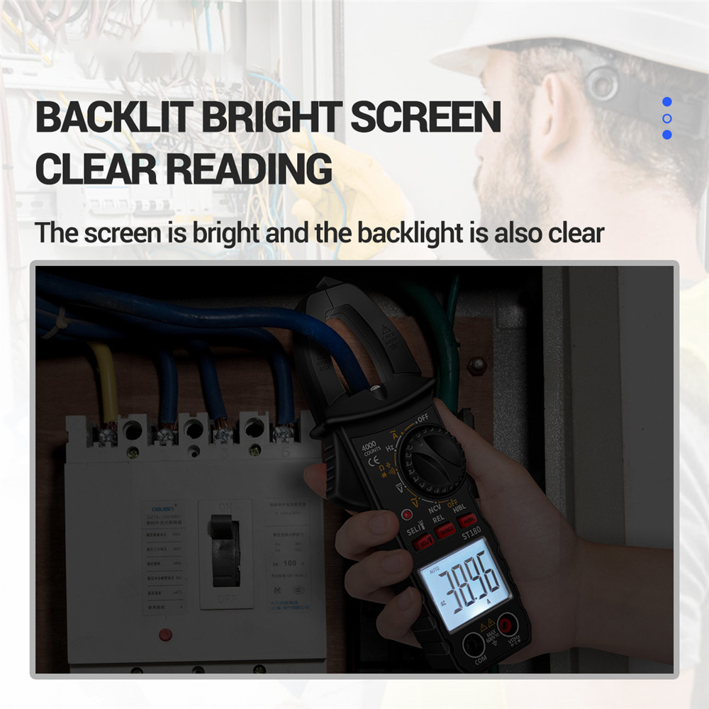 Medidor de pinza Digital ST180, multímetro de Corriente CA, amperímetro, probador de voltaje de coche, amperios, Hz, capacitancia, NCV, Ohm, herramienta, 4000 recuentos