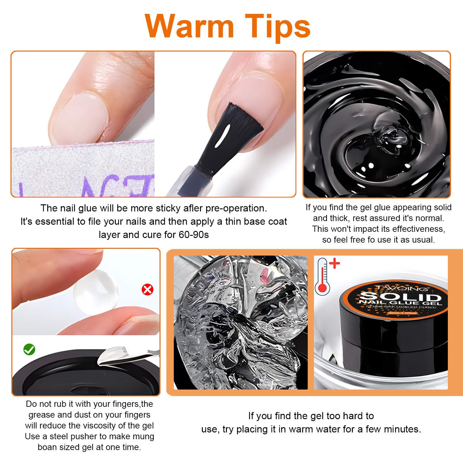 TWOING 8g Multifunctional Solid Nail Tips Gel - Non-Stick Hand Nail Gel Rhinestone Gel For DIY Manicure At Home Long Lasting