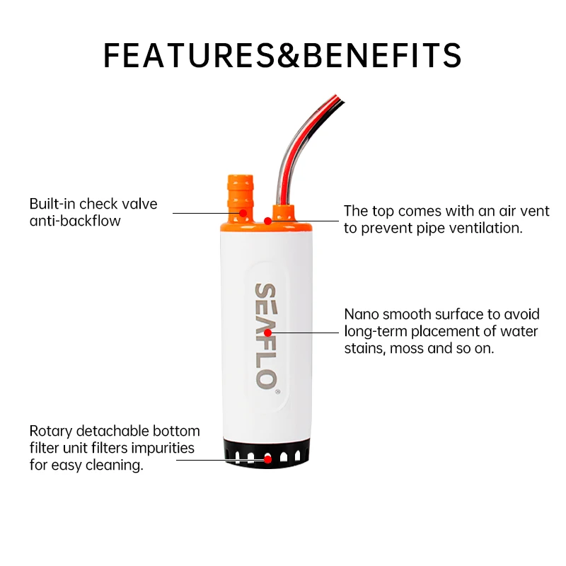 SEAFLO RV 12V Tauchpumpe, Mikro-Wasserpumpe, Wassertank, Wasserpumpe, DC tragbare, im Auto montierte kleine Tauchpumpe