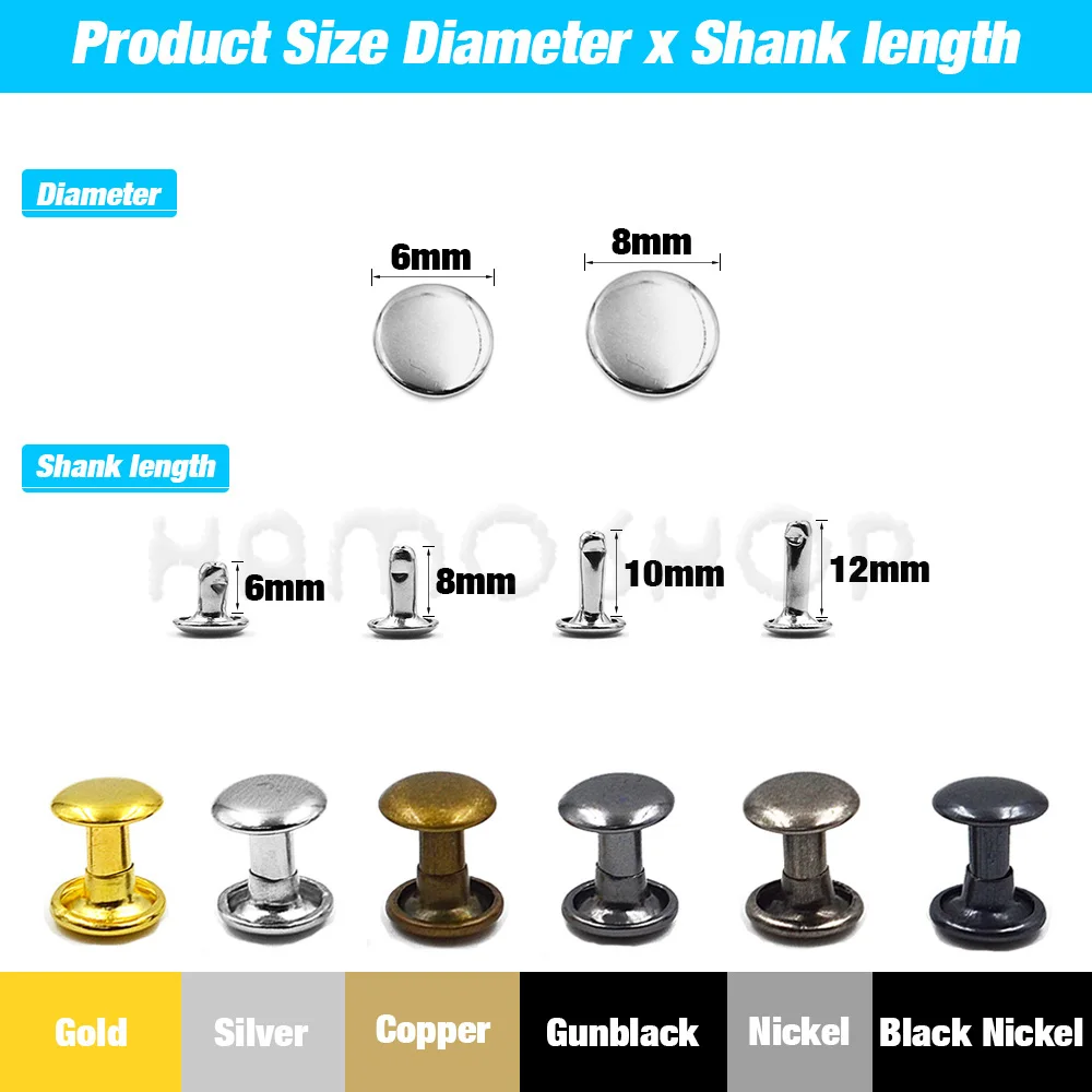 100 ชุด 6-8 มม.โลหะคู่หมวกรอบ Rivets Studs Collision เล็บ Spike Rock หนัง Craft รองเท้ากระเป๋าเข็มขัดเสื้อผ้าสร้อยข้อมือ DIY