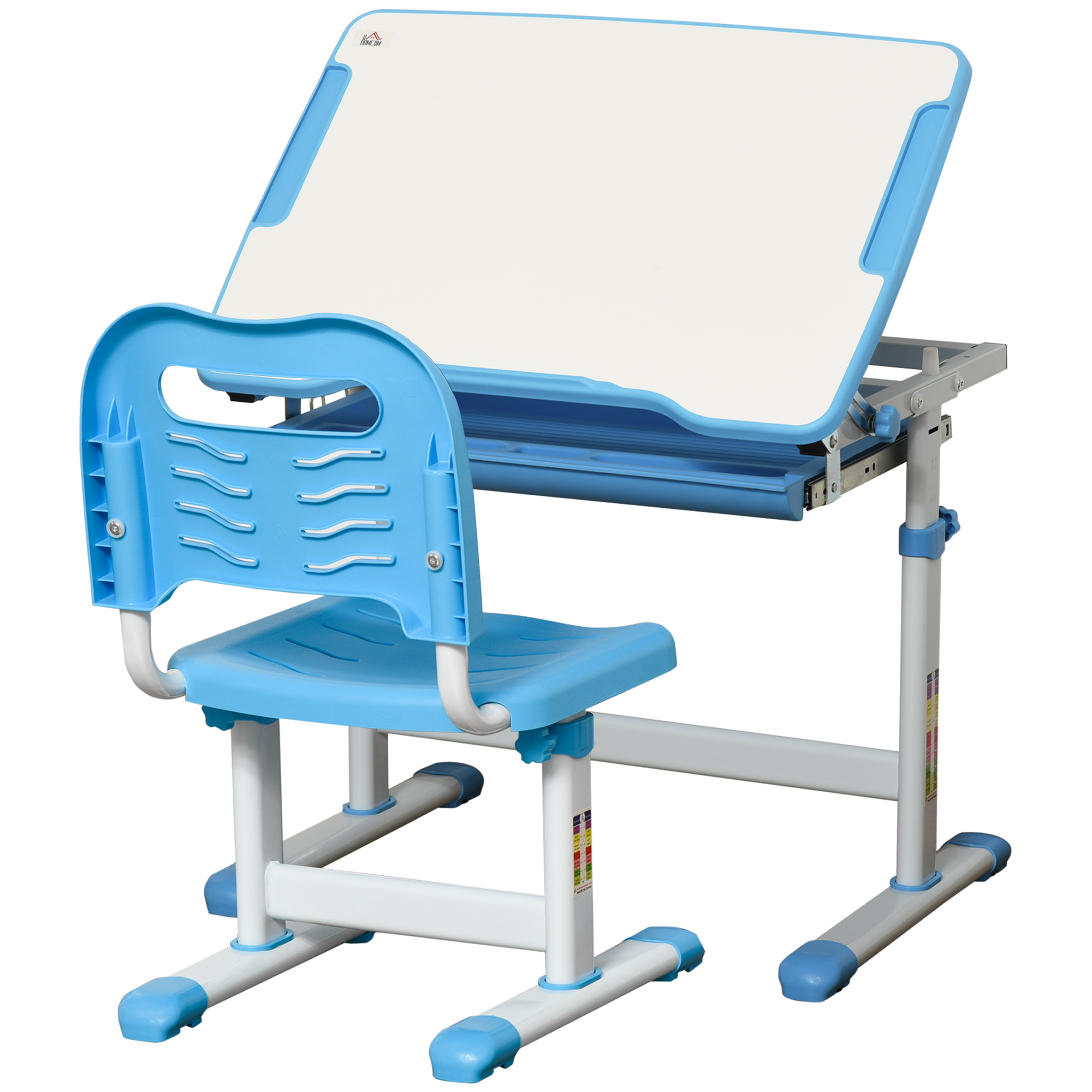 Scrivania per bambini HOMCOM con sedia per bambini + 6 anni altezza regolabile 66x47x77