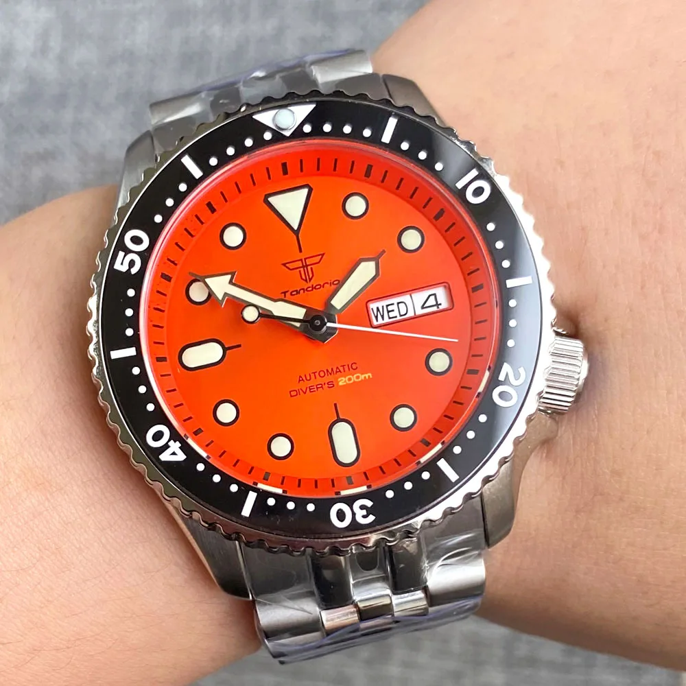 Tandorio Mod NH36 fecha de día laborable reloj mecánico de acero para hombres 120 clics bisel capítulo anillo 3,8 corona 20bar reloj impermeable