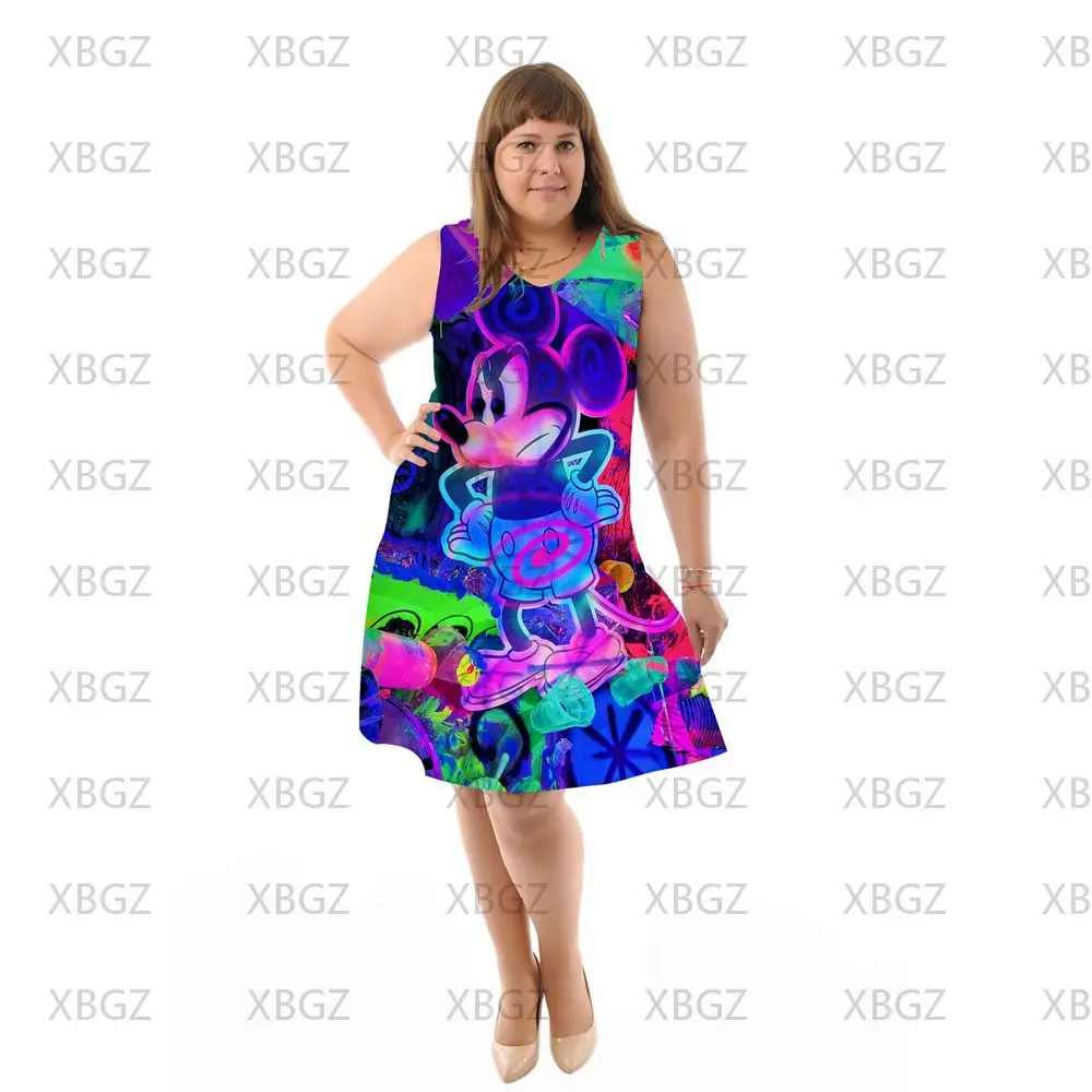女性のためのエレガントなドレス,ミッキーの大きなサイズの服,4xlと5xl,6xl,ミニーマウス,夏,ビーチ,シック,ノースリーブ,2022