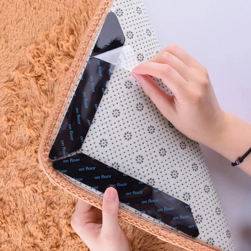 16/8 stücke Teppich Nicht-slip Aufkleber Wiederverwendbare Waschbar Anti Curling Teppich Patch Feste Aufkleber Boden Teppich Matte Band greifer Ecke Pad