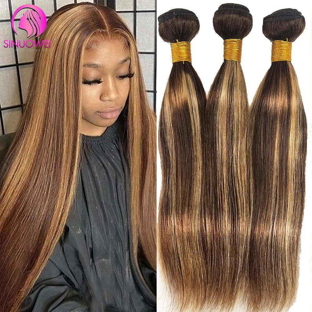 Pacotes retos do cabelo humano do destaque para mulheres, extensões do cabelo de Remy, pacotes louros, osso, P4/27