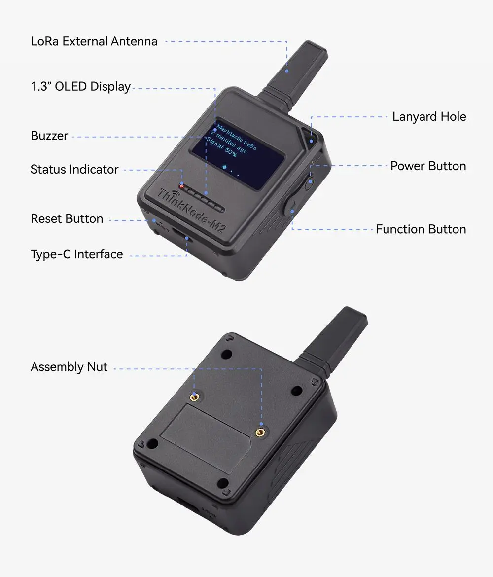 Dispositivo transceptor meshtástico LoRa Elecrow ThinkNode-M2, pantalla OLED de 1,3 ", alimentado por caja de estilo Modular ESP32-S3 opcional