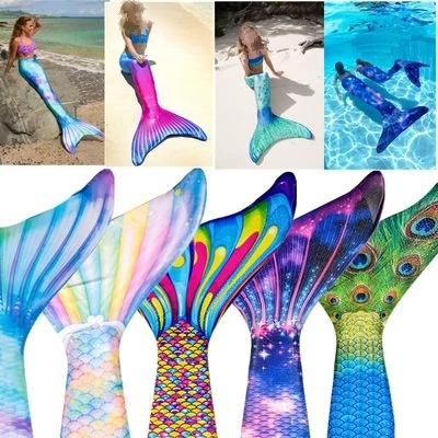 Nuevos niños adultos natación cola de sirena chica mamá Cosplay disfraz de sirena regalo de fiesta para niños traje de baño de fantasía con aleta Monofin
