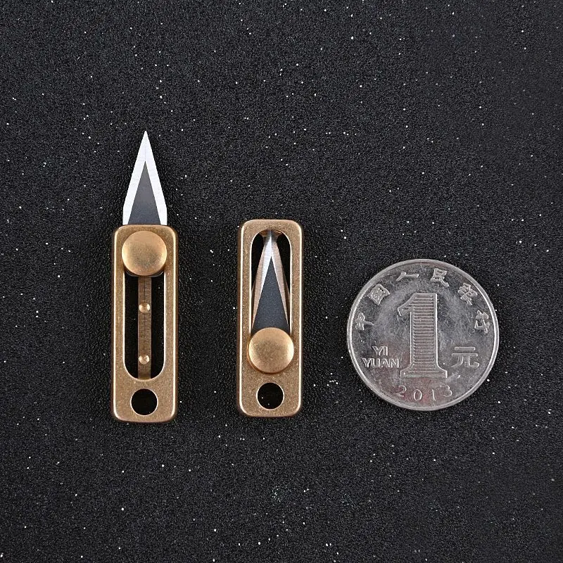 EDC Mini Titanium Utility Knife Brass Portable Knife Keycahin Pocket Knife Outdoor Self Defense Tool Portable Open Box Expres