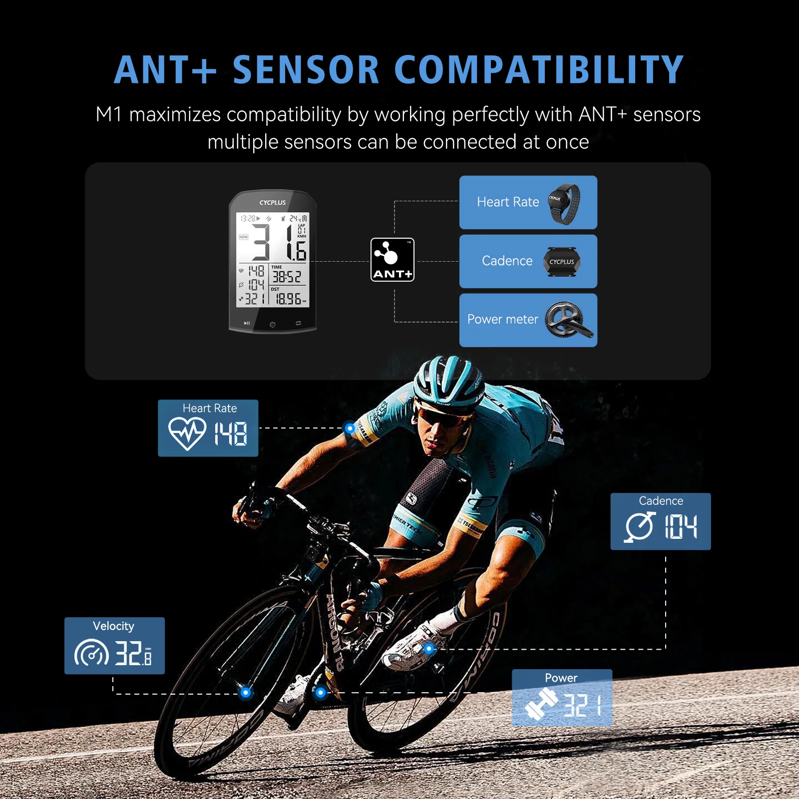 CYCPLUS M1 Xe Đạp Phụ Kiện GPS Xe Đạp Máy Tính Đi Xe Đạp Tốc Bluetooth 5.0 ANT + Ciclismo Đo Tốc Độ Dành Cho Garmin Zwift