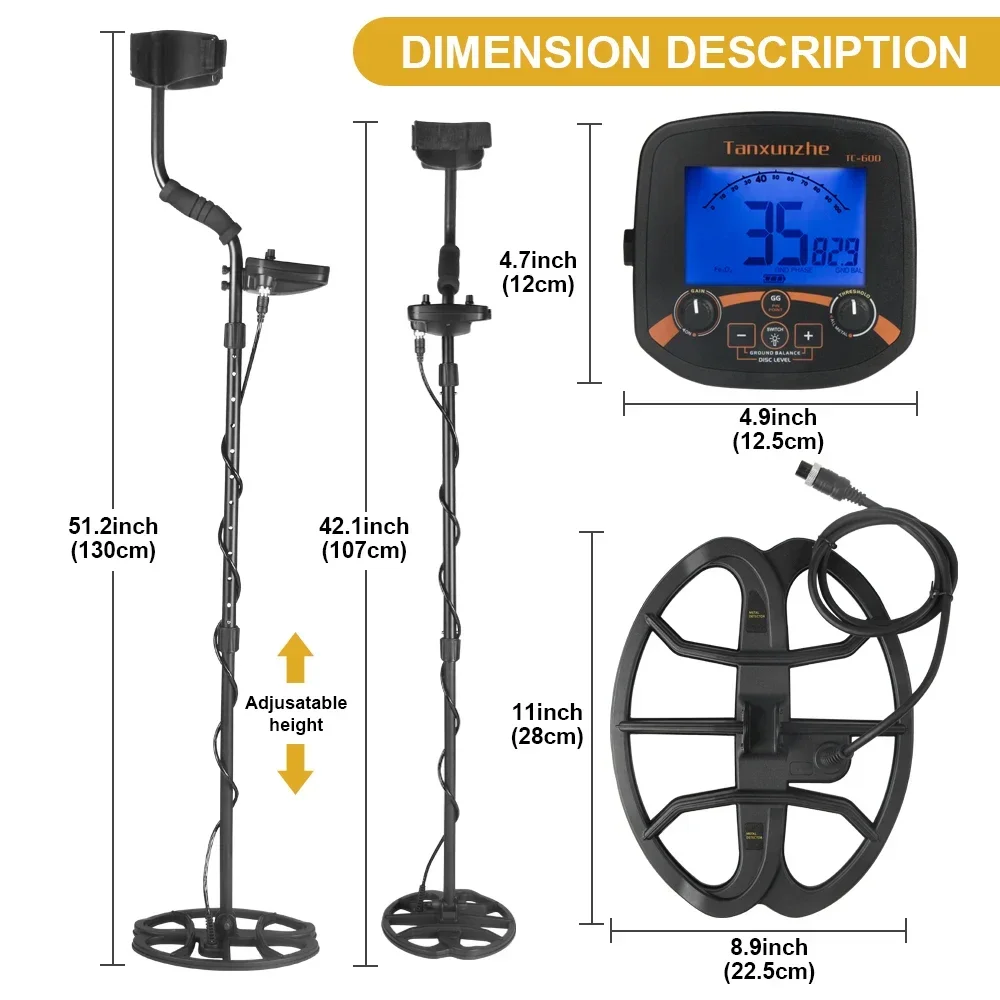 Tanxunzhe TC-600 Metaaldetector Professionele Ondergrondse Diepte Goud Detector Schat 19.2Khz Hoge Frequentie Lokaliseren Detecteren