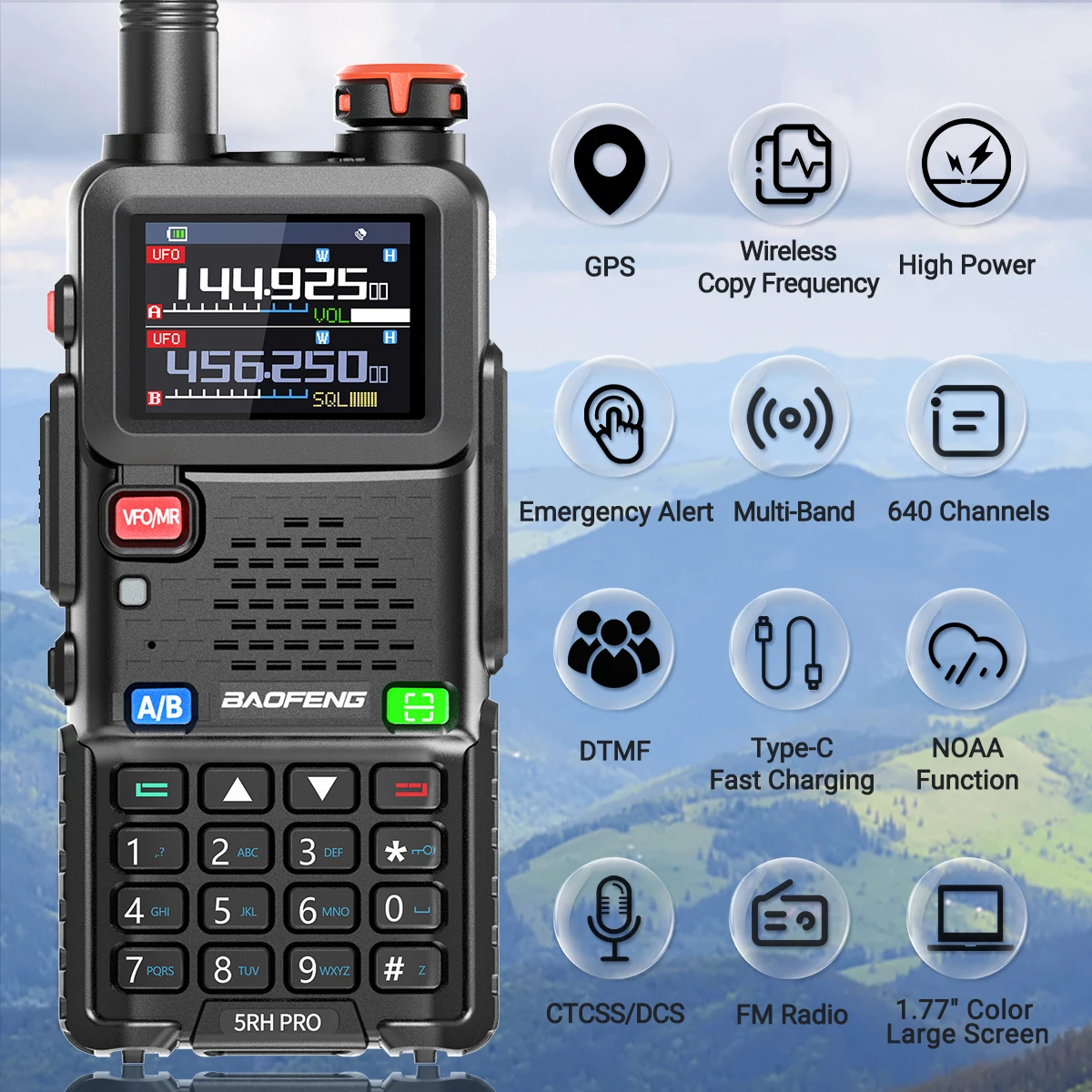 BAOFENG UV-5RH PRO GPS Walkie Talkie Multi Band Wireless Kopierfrequenz Typ-C NOAA Upgrade UV-5RH UV 17 Pro GPS Amateurfunk