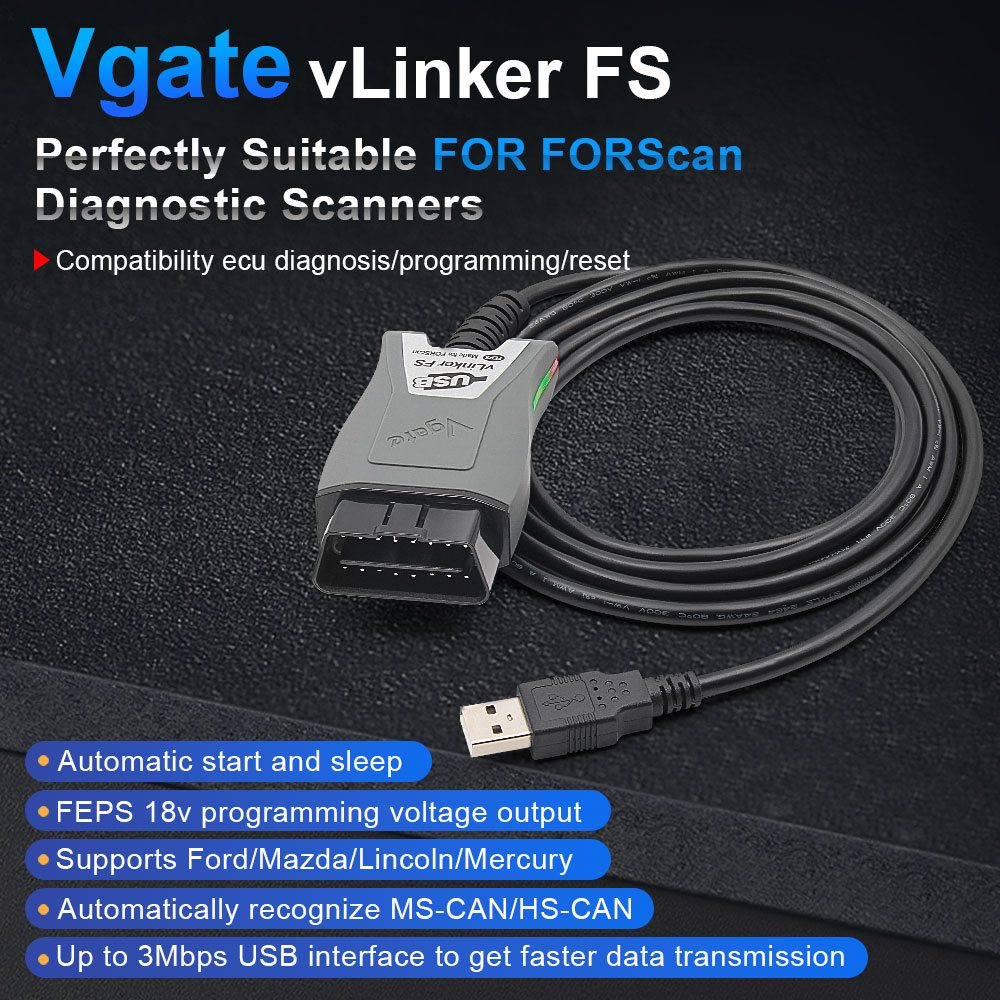 Vgate-Herramientas de interfaz de escáner de diagnóstico de coche vLinker FS ELM327 para Ford FORScan HS MS CAN ELM 327 OBD 2 OBD2, OBDII para Mazda