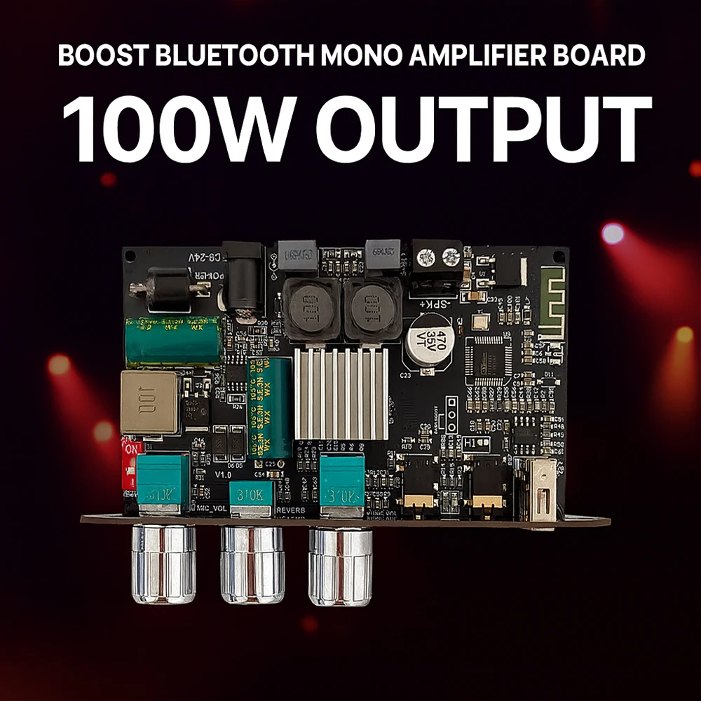 Carte amplificateur Bluetooth mono ZK-1001U 100W avec Boost TPA3116D2 |   Prise en charge de l'application TWS de contrôle des basses/acigus d'entrée USB AUX