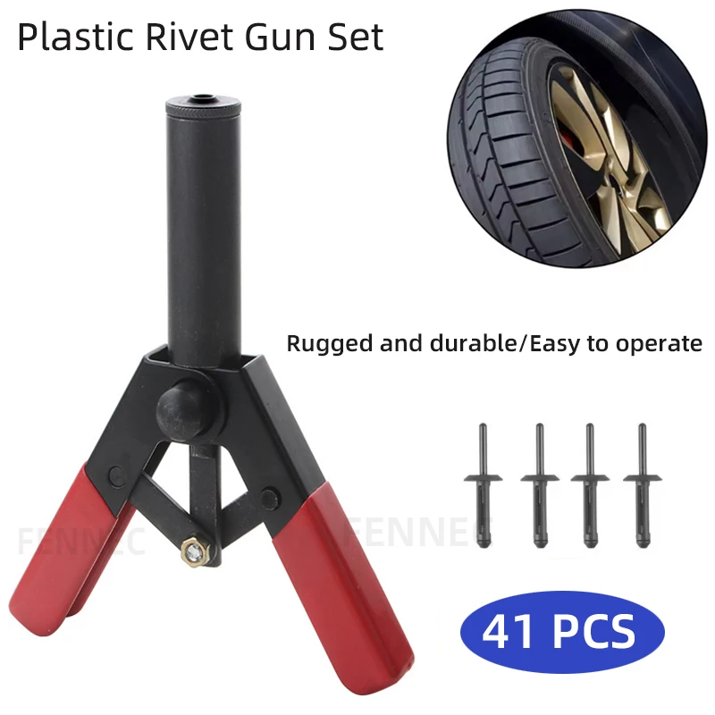 Kit de pistola remachadora de plástico, remache ciego de nailon, remachador manual, pistola remachadora de plástico, juego rápido para automoción, 41 Uds.