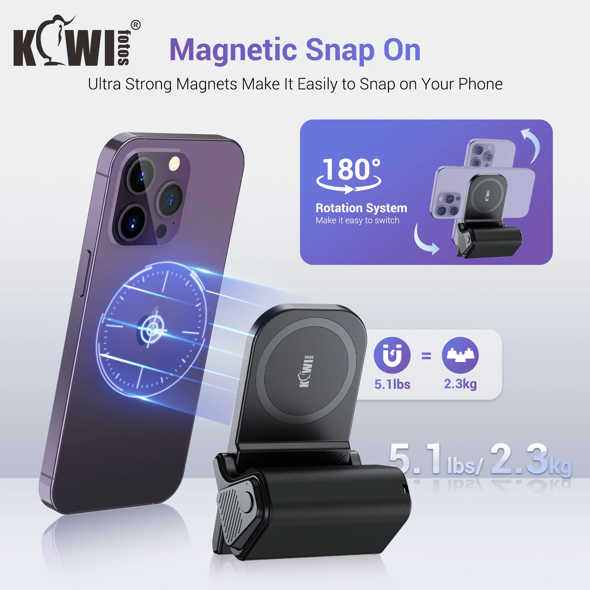 Soporte magnético para teléfono inteligente, mango estabilizador de agarre manual para teléfono, soporte para teléfono Snapgrip con soporte para trípode para iPhone 16 15 14